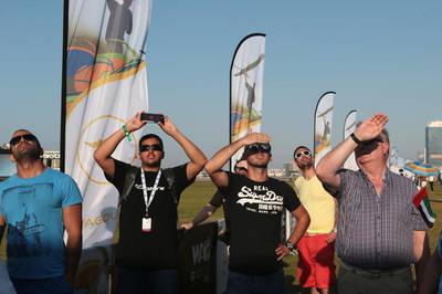 Spectators  at the World Air Games at SkyDive Dubai in Dubai. Christopher Pike / The National