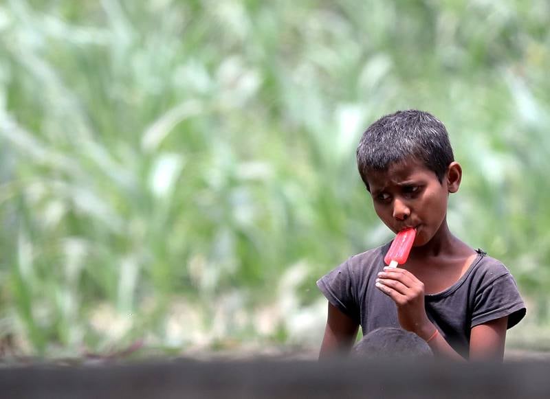 A boy eats an ice lolly on the outskirts of New Delhi. EPA