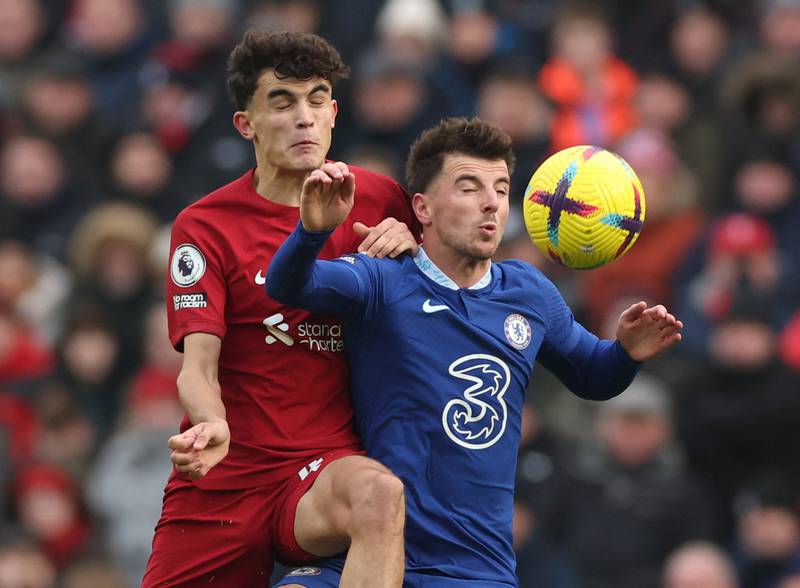 Liverpool teenager Stefan Bajcetic in action with Chelsea's Mason Mount in January. January