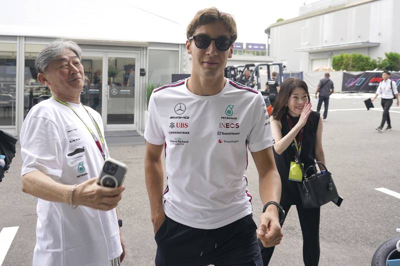 Mercedes driver George Russell in the paddock at the Suzuka Circuit ahead of the Japanese Grand Prix. AP