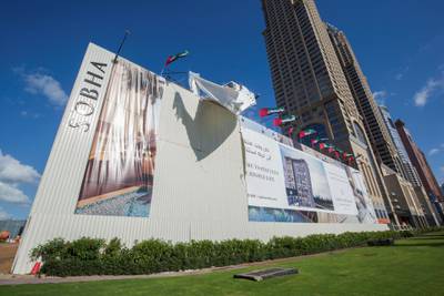 Dubai, United Arab Emirates - Sobha sign board ripped by winds at Sheikh Zayed Road  Ruel Pableo for The National