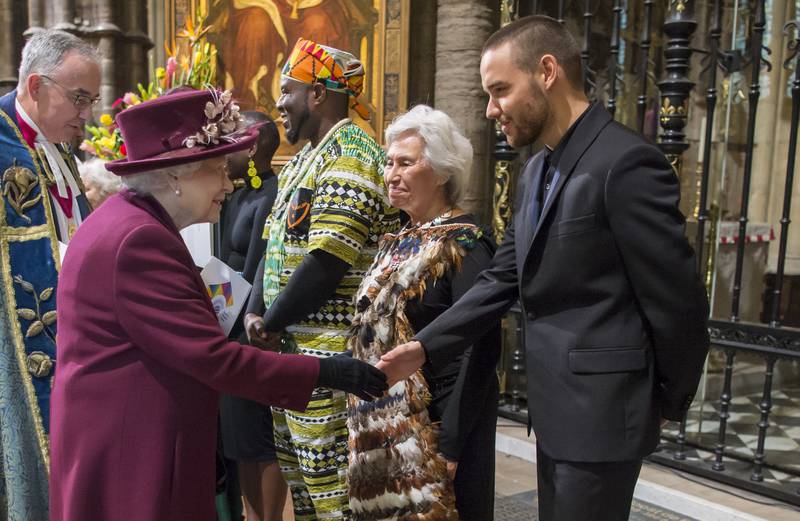 Queen Elizabeth meets former One Direction member Liam Payne after the Commonwealth Service at Westminster Abbey in 2018. Getty Images