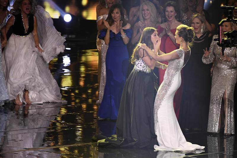 Miss Alaska Emma Broyles, front left, reacts as she is announced as the winner. AP Photo