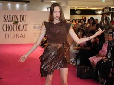 Models walk the runway in chocolate dresses at The Dubai Mall 