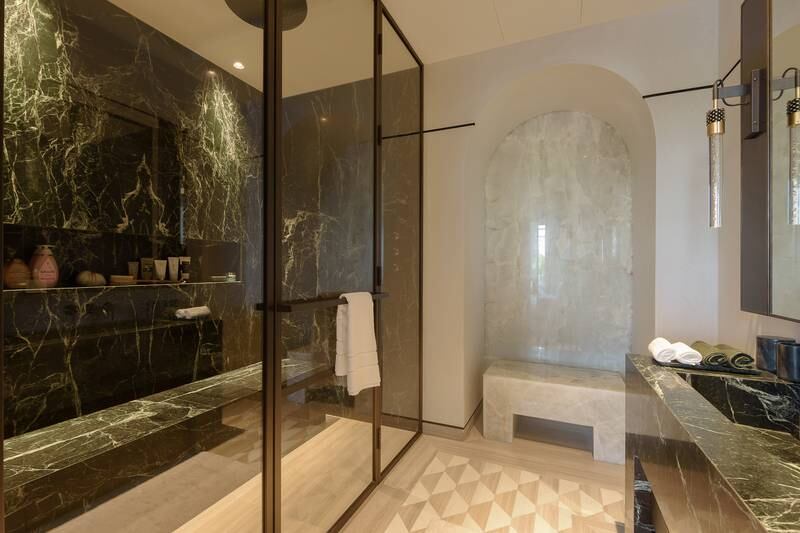 Marble finishes in the master bathroom