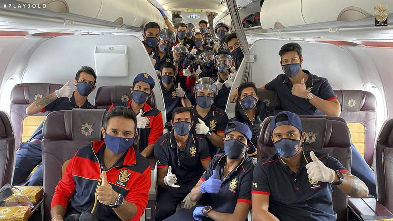 Royal Challengers Bangalore team on their way to Dubai for IPL 2020 in the UAE. Courtesy Royal Challengers Bangalore  twitter / @RCBTweets