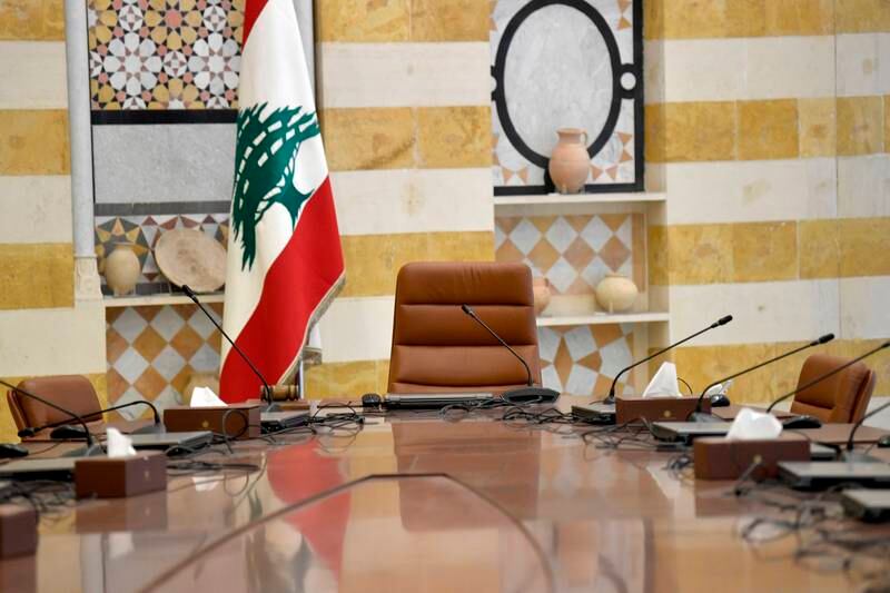 The empty cabinet room after the six-year term of former Lebanese president Michel Aoun officially ended, at Baabda Palace, on November 1.  EPA
