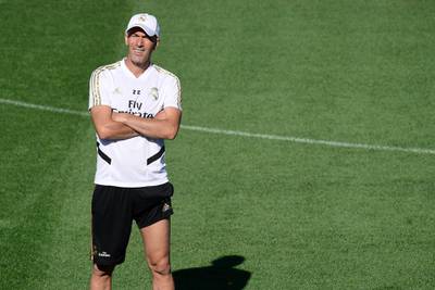 Real Madrid's coach Zinedine Zidane takes part in a training session at Real Madrid's sport city in Madrid. AFP