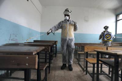 Syrian volunteer group The White Helmets have been disinfecting schools in the Aleppo countryside as part of efforts to contain coronavirus. Courtesy: The White Helmets.