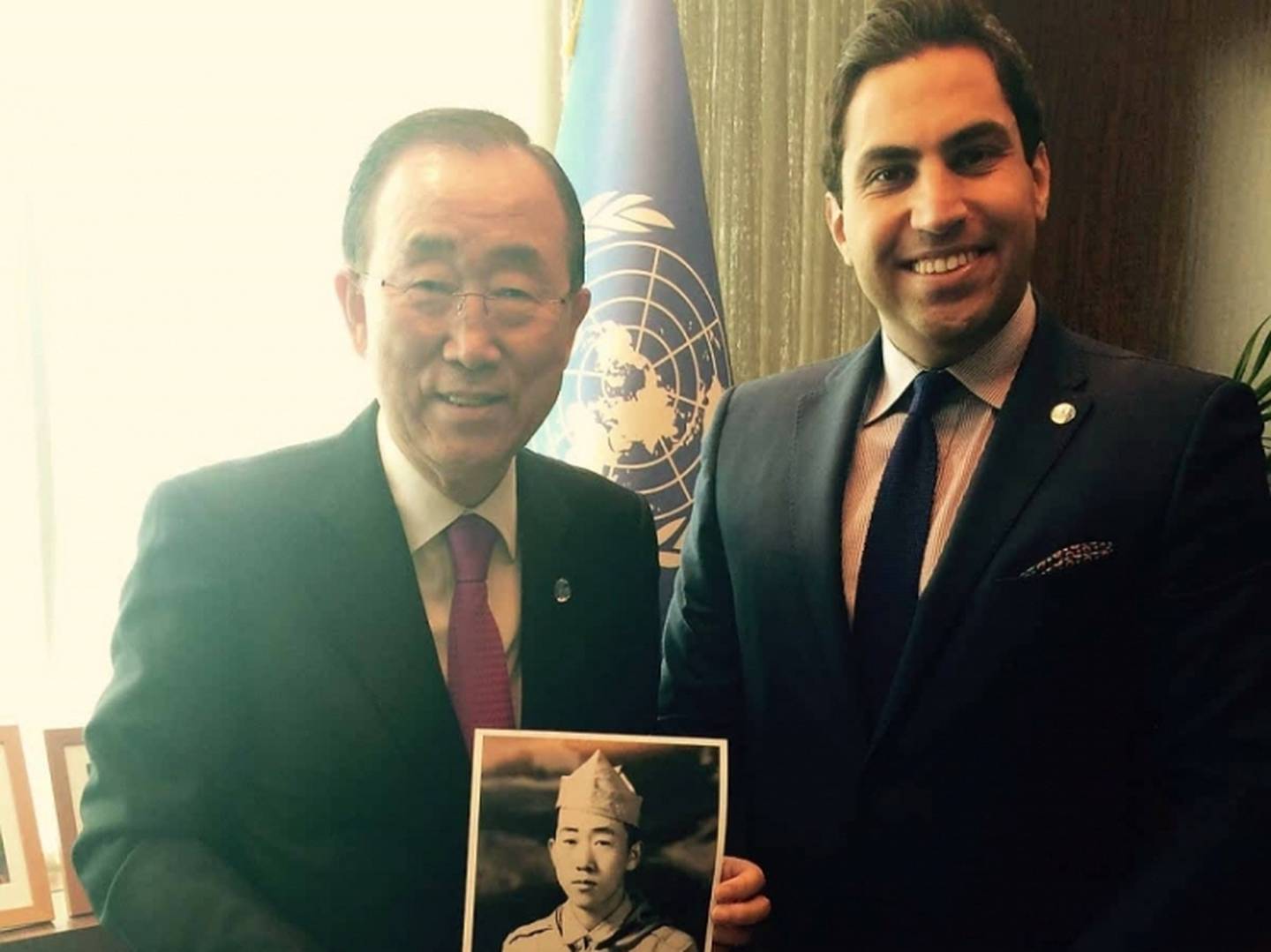Even though he was losing his UN Youth Envoy, no one was more delighted than the organisation's secretary general Ban Ki-moon, who dug out a photograph of his younger self as a scout when Ahmad Alhendawi came to his office to break the news.