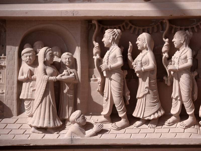 Detailed carvings depict ancient stories of Indian gods