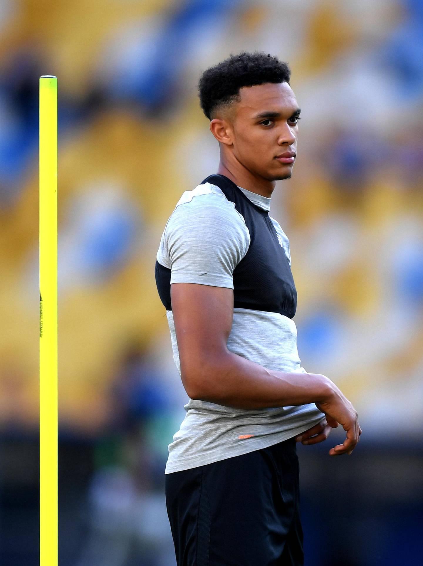 KIEV, UKRAINE - MAY 25:  Trent Alexander-Arnold of Liverpool looks on during a Liverpool training session ahead of the UEFA Champions League Final against Real Madrid at NSC Olimpiyskiy Stadium on May 25, 2018 in Kiev, Ukraine.  (Photo by Shaun Botterill/Getty Images)