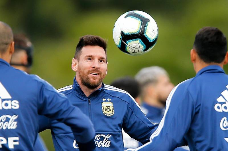 Argentina captain Lionel Messi takes part in training at a pre-Copa America training camp in Buenos Aires. EPA