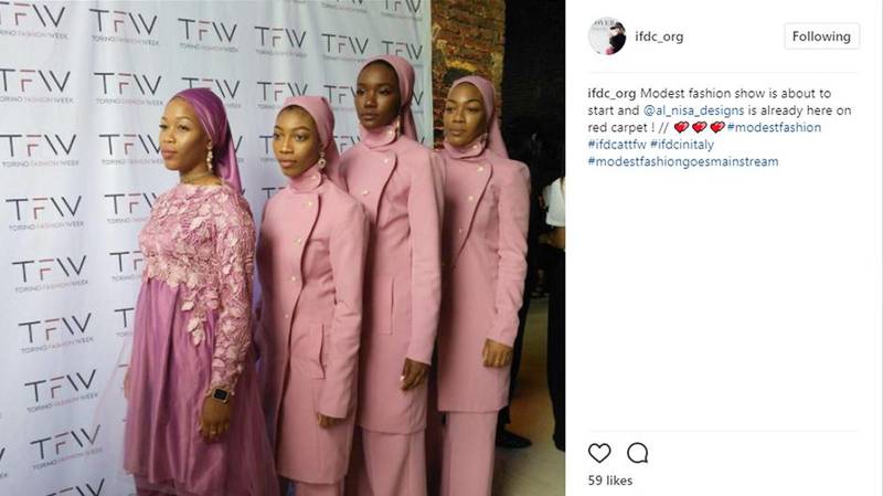 Women representing modest wear label Al Nisa Designs at Torino Fashion Week in Italy. Courtesy IFDC