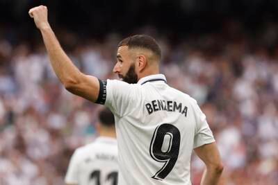 Real Madrid striker Karim Benzema celebrates after scoring. EPA