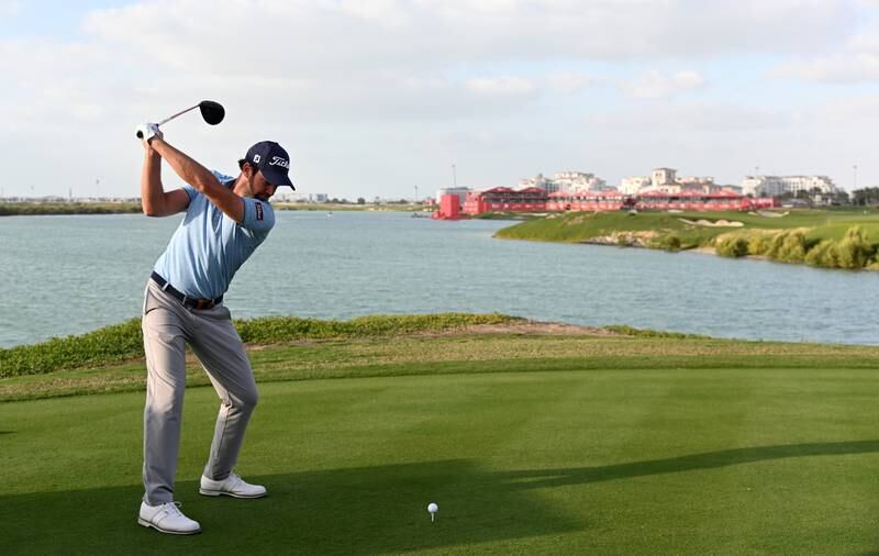 Scott Jamieson of Scotland tees off on the 18th hole at Yas Links Golf Course. Getty