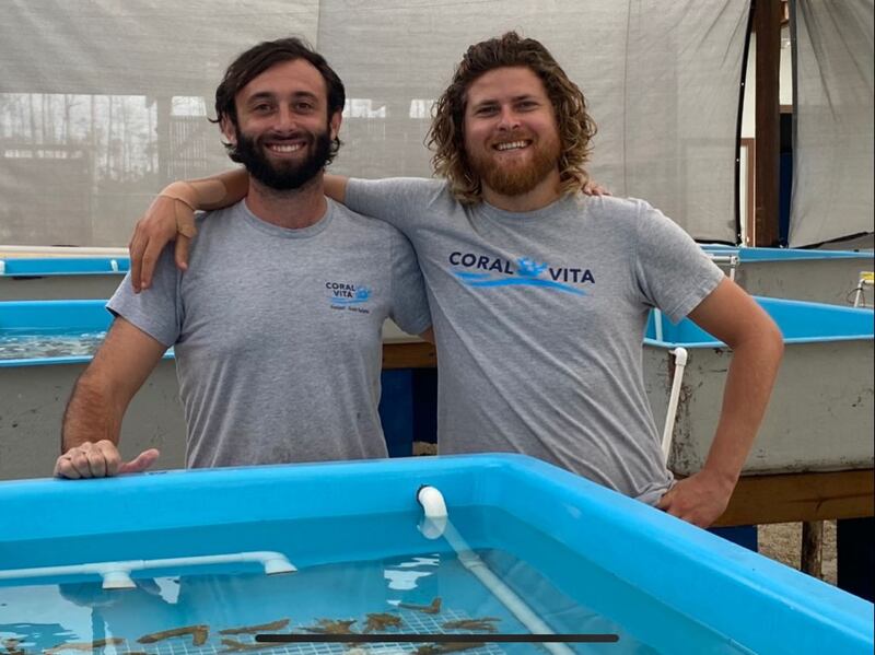 Finalist in the Revive our Oceans category – Coral vita, in the Bahamas. Pictured are co-founders Gator Halpern and Sam Teicher.