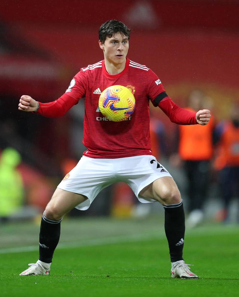 MANCHESTER, ENGLAND - NOVEMBER 21: Victor Lindelof of Manchester United during the Premier League match between Manchester United and West Bromwich Albion at Old Trafford on November 21, 2020 in Manchester, England. Sporting stadiums around the UK remain under strict restrictions due to the Coronavirus Pandemic as Government social distancing laws prohibit fans inside venues resulting in games being played behind closed doors. (Photo by Catherine Ivill/Getty Images)
