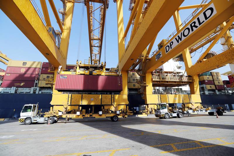 Terminal tractors line up as they are loaded with containers from a cargo ship at DP World's fully automated Terminal 2 at Jebel Ali Port in Dubai, United Arab Emirates, December 27, 2018. Picture taken December 27, 2018. REUTERS/ Hamad I Mohammed