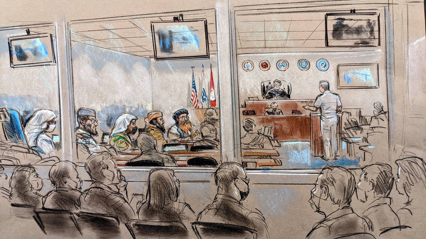 Courtroom sketch showing the '9/11 Five' this week. William J.  Hennessy / AFP