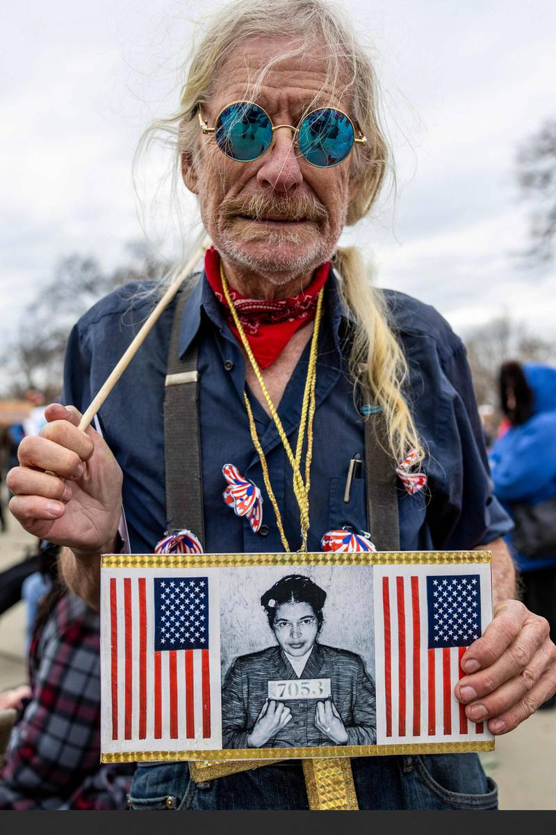 A protester outside the Capitol. Getty / AFP