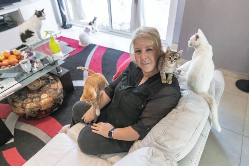 ABU DHABI, UNITED ARAB EMIRATES. 18 FEBRUARY 2019. Emma Button has approximately 50 cat rescues living with her in her home - many of them came to her as kittens or were sick. She even got a bigger place to accommodate them all. (Photo: Antonie Robertson/The National) Journalist: Gillian Duncan. Section: National.