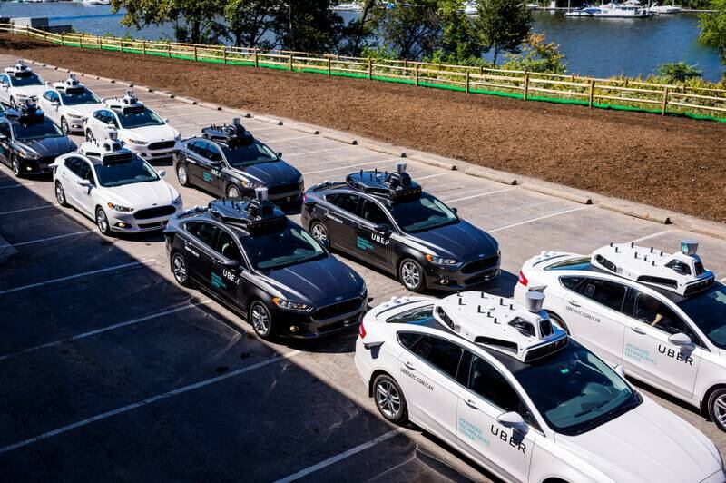 Pilot models of the Uber self-driving car is displayed at the Uber Advanced Technologies Center on September 13, 2016 in Pittsburgh, Pennsylvania.
Uber launched a groundbreaking driverless car service, stealing ahead of Detroit auto giants and Silicon Valley rivals with technology that could revolutionize transportation.  / AFP PHOTO / Angelo Merendino