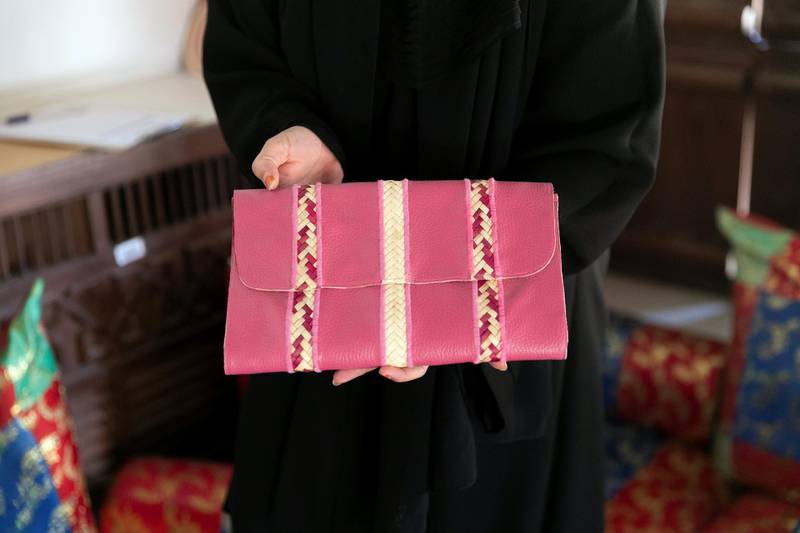 ABU DHABI, UNITED ARAB EMIRATES - JUNE 12, 2018. 

A camel leather bag with khous displayed in Al Ain Palace Museum. 

Running several days a week throughout the year, a group of women teach the community Telli, Khoos, and Sadu.

Located on the western edge of Al Ain Oasis, the Palace of the late Sheikh Zayed bin Sultan Al Nahyan was built in 1937. It was converted into a museum in 1998 and opened to the public in 2001. 

(Photo by Reem Mohammed/The National)

Reporter: 
Section: WK
