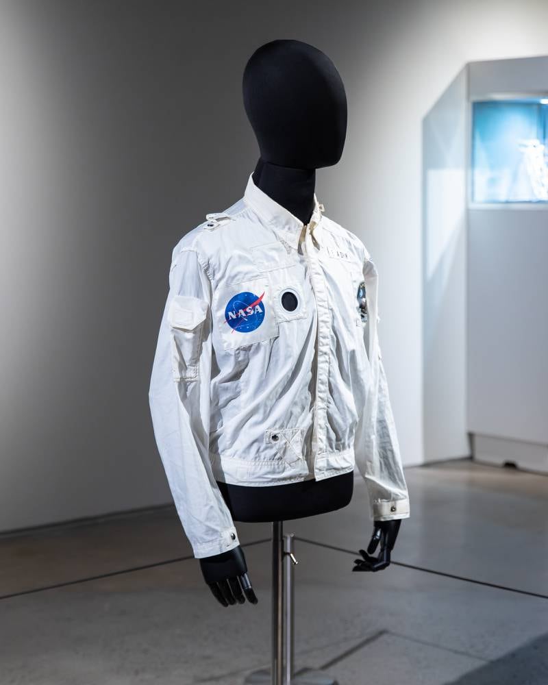 The in-flight jacket is displayed on a mannequin before the auction. Photo: Sotheby's