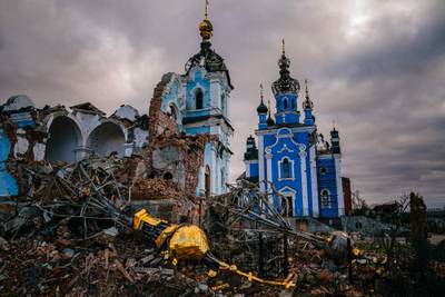 Destruction in the village of Bohorodychne, Donetsk. AFP