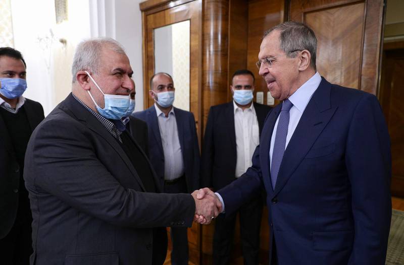 Sergey Lavrov discussed the situation in Lebanon and the Middle East with a delegation of Hezbollah politicians, including Mohammad Raad. EPA