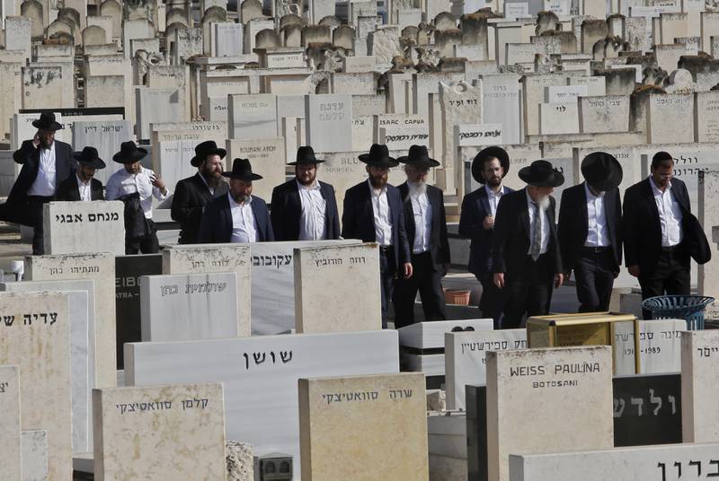 Ultra-Orthodox Jews attend a funeral in Petah Tikva of one of the victims of the Mt Meron stampede on April 30, 2021. AFP