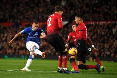 Richarlison of Everton shoots during the match. Getty Images