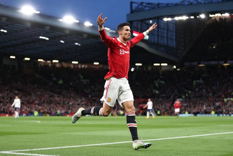 Cristiano Ronaldo 10 Scooped a sixth minute shot over. Then hit a magnificent curling shot past Lloris on 12. Met a Sancho cross to score United’s second on 38. Strike on target from distance on 66, then headed – magnificently – the winner on 82. Old Trafford came alive in song. 807 career goals to become football’s top goalscorer. Of all time.
Getty