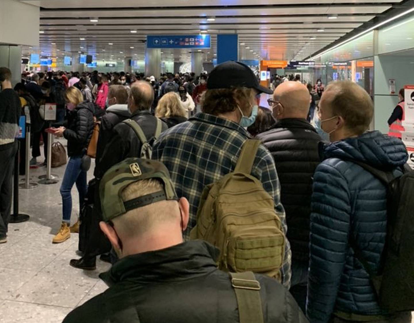 Passengers arriving at Heathrow this morning were forced to stand in line for hours after a failure of the e-gates: Christian Jones / Twitter