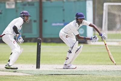 Yodhin Punja, UAE under-19 cricketer in action at The Fairgounds Oval in Dubai, April 9, 2015. Sarah Dea / The National

