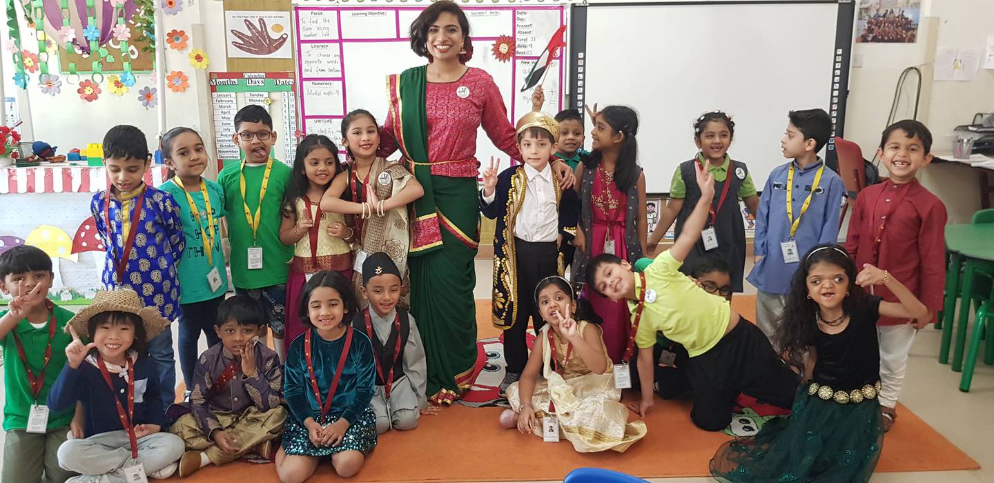 Noor Nazia with her kindergarten class.  Photo: Noor Nazia