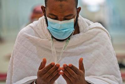 A Muslim pilgrim attending prayers. AFP