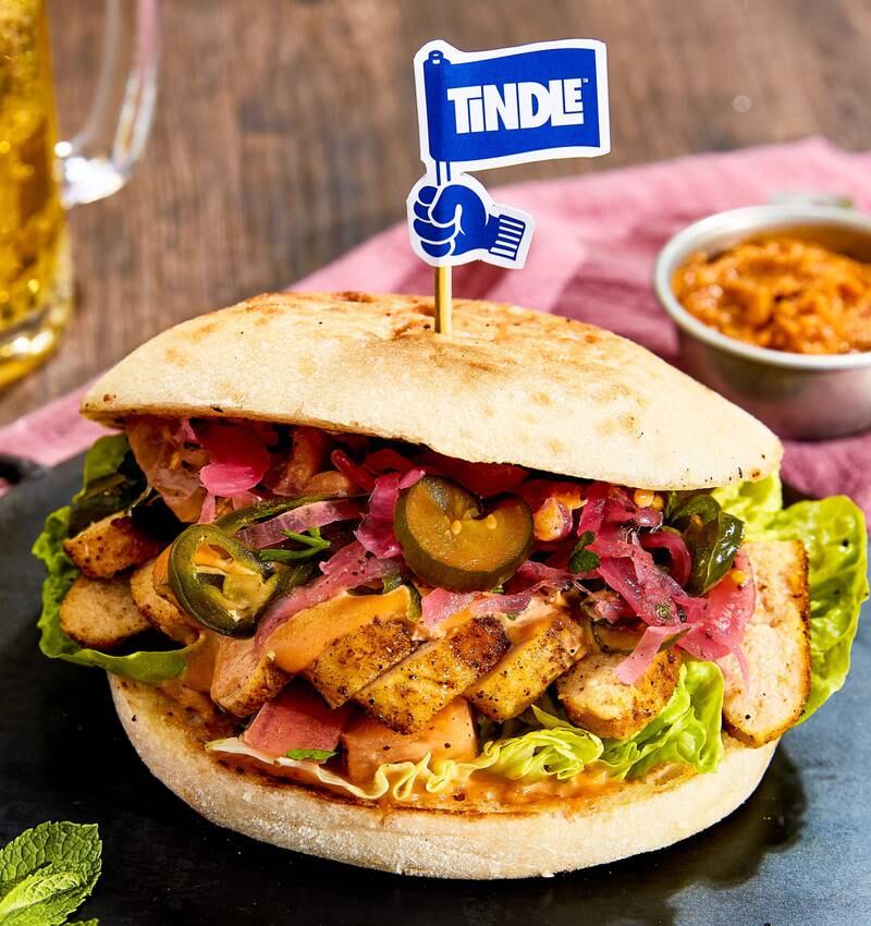 A faux chicken shawarma, made using Tindle meat