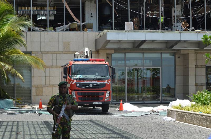 A fire engine at the scene of the Shangri-la Hotel blast.  AFP