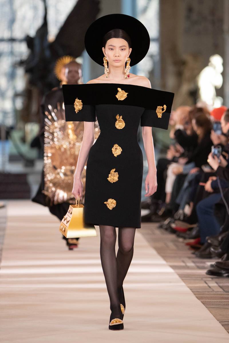 Schiaparelli's collection was graphically portrayed in black, white and gold. Photo: Schiaparelli
