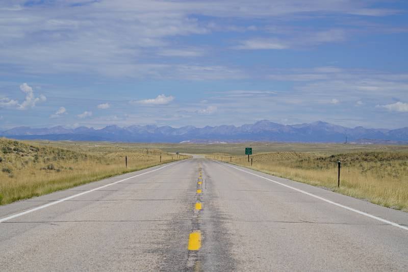 A desolate stretch of state Highway 191. Wyoming is large, rural state. 