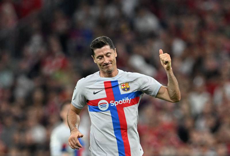 Barcelona's Robert Lewandowski reacts during the 2-0 Champions League defeat against his former club Bayern Munich on September 13, 2022. AFP