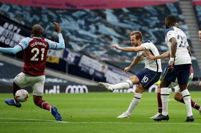 Spurs attacker Harry Kane scores their second goal. Reuters