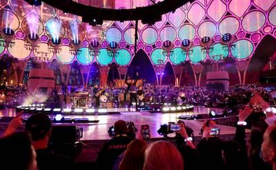 As part of the concert, the 'sky' of Al Wasl Dome also teemed with butterflies, rainbows and oversized BTS holograms.