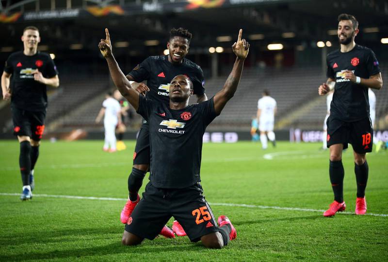Soccer Football - Europa League - Round of 16 First Leg - LASK Linz v Manchester United - Linzer Stadion, Linz, Austria - March 12, 2020  Manchester United's Odion Ighalo celebrates scoring their first goal    REUTERS/Lisi Niesner     TPX IMAGES OF THE DAY