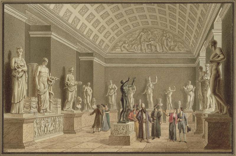 Charles Normand (Goyencourt, 1765 – Paris, 1840)Benjamin Zix (Strasbourg, 1772 – Pérouse, 1811)The Diana Gallery Looking Eastwards1807Engraving by Charles Normand, reworked by Benjamin Zix in pen and watercolourParis, Musée du Louvre, Department ofDrawings and Prints, Inv. 33407Photo © RMN-Grand Palais (musée du Louvre) / Gérard Blot