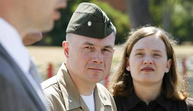 Lt Col Jeffrey Chessani, a Marine Corps officer charged with failing to report or investigate the killings in Haditha, photographed at Camp Pendleton in June 2008. Charges against Chessani - and against six of the other seven men facing courts-martials - have since been dropped.