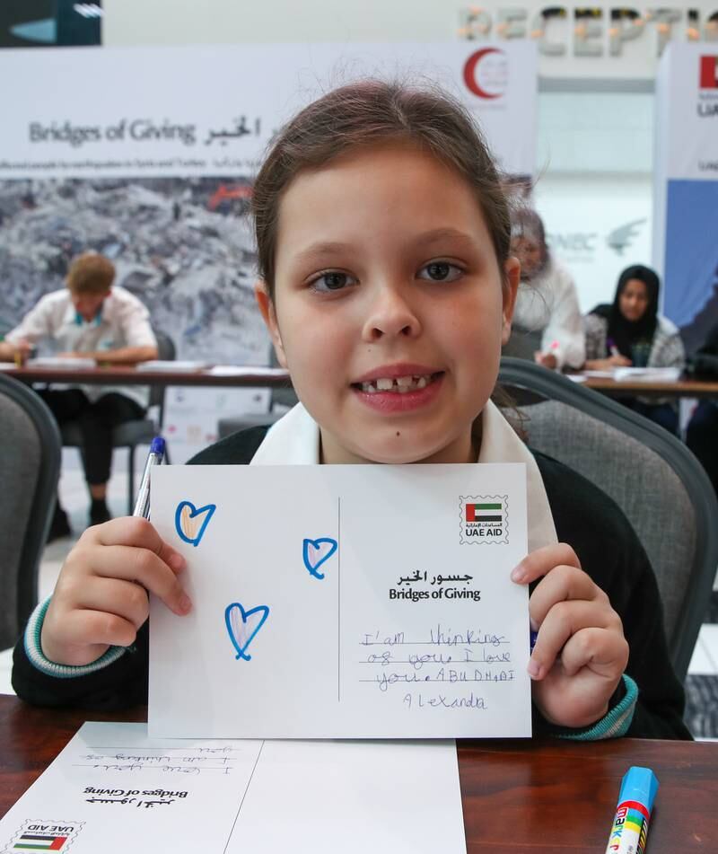 British International School Abu Dhabi pupil Alexandra Turunen wrote letters of support to those affected by the earthquake in Turkey and Syria. Victor Besa / The National