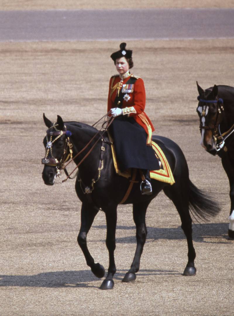 Queen Elizabeth riding her horse Burmese during the Trooping the Colour ceremony at the Horse Guards Parade in 1969. PA